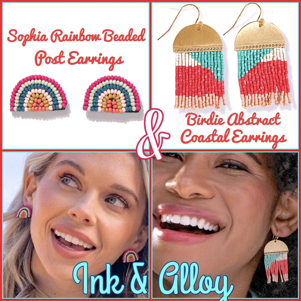 Ink&Allow Birdie Abstract Coastal & Sophia Rainbow Beaded Post Earrings